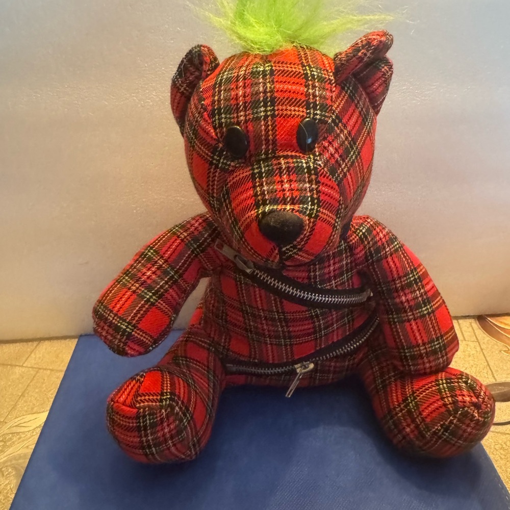Hot Topic Red Plaid Bear with Zipper Details